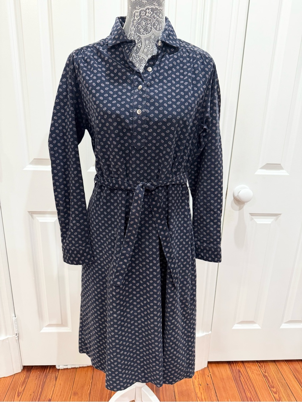 Vintage L.L. Bean Paisley Print Corduroy Shirt Dress Sz. L Cottagecore Preppy